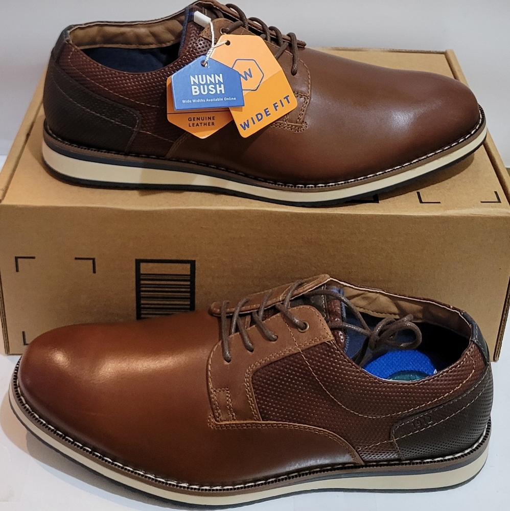 Men's Nunn Bush‎ Circuit Plain Toe Oxford Walking Shoes Brandy